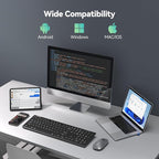 TECKNET Bluetooth Keyboard Rechargeable, 4-Device Free Switching (2.4G+BT), Ultra-Slim Full Size Wireless Keyboard, Quiet Typing, for PC/Laptop/Smart TV/Phone, Adjustable Stand, 12 Multimedia Keys