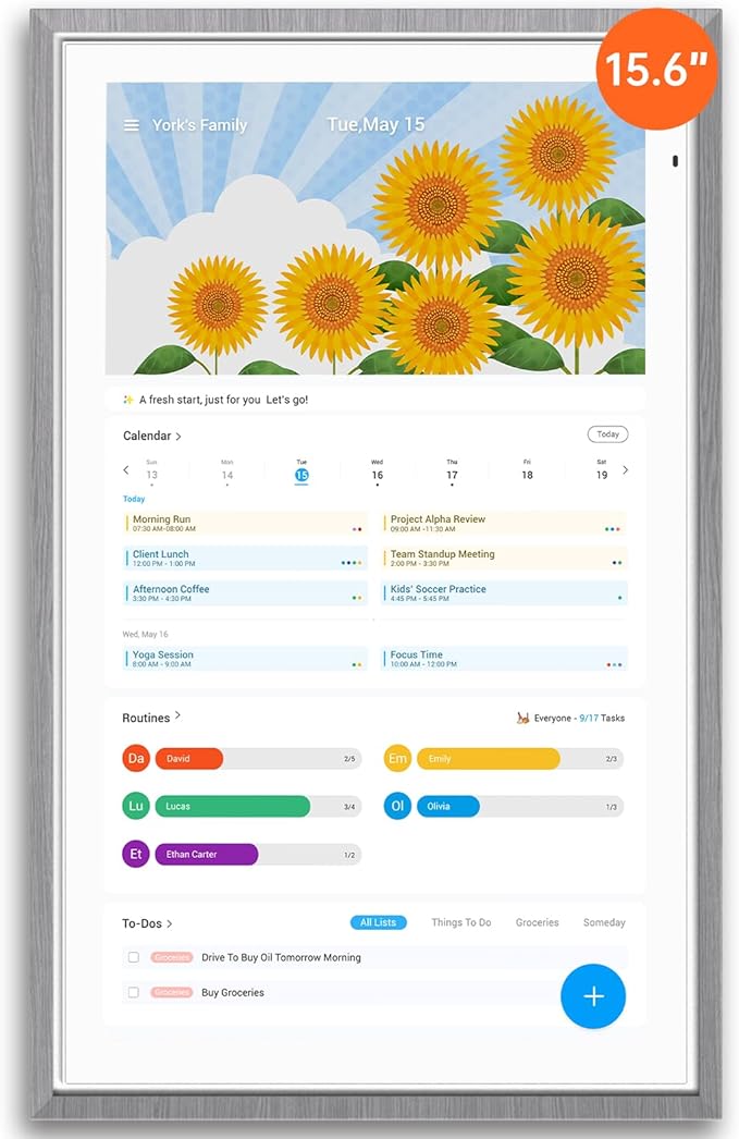 ApoloSign Digital Calendar: 15.6" Wall Planner Electronic Calendar, Smart Touchscreen Interactive Display for Chore Chart, Family Schedules, Supports All Apps via Google Play (Gray Wood, 15.6-inch)