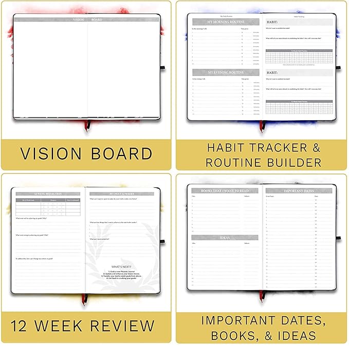 The Phoenix Journal - Best Daily Goal Planner, Organizer, & Calendar for Goal Setting, Gratitude, Happiness, & Productivity - Vision Board & Habit Tracking - 12 Weeks, Undated, Hardcover (Classic)