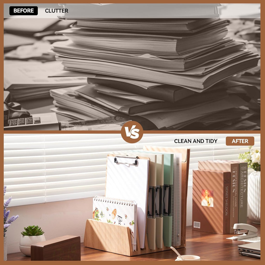 KIRIGEN Desktop File Document Holder Stand 7 Slots Mail Paper Organizer Desk Sorter Holder for File Document Organizer Stand for Home Office Natural (7KWJJ-NA)