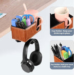 Desk Cup Holder Clip on Pen Holder Headphone Hanger Headset Stand Rotatable Clamp Hook Under Desk (Light Brown)