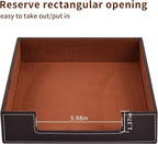 PU Leather 1-Layer Stackable Office File Document Tray Case Rack Paper Letter Tray Desk File Document Organizer Holder (Coffee)