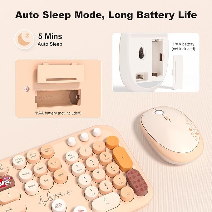 MOFII Wireless Keyboard and Mouse Combo, Cute Full Size Retro Typewriter Keyboard and Wireless Mouse, 2.4GHz Set for PC/Desktop/Laptop/Windows (Yellow Colorful)