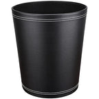 Pu Leather Trash Can, 2.6 Gallon Black Bathroom Trash Can, Small Office Garbage Can Wastebasket for Bedroom, Kitchen, Round Trash Bin Decorative Under-Sink/Desk/Home Easy to Clean