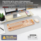 FOPETT Wireless Keyboard and Mouse Combo - 2.4G Full-Sized Cute Colorful Retro Keyboard with Round Keycaps 104 Keys Typewriter Keyboard for Laptop/Windows/PC - Milk Tea Colorful