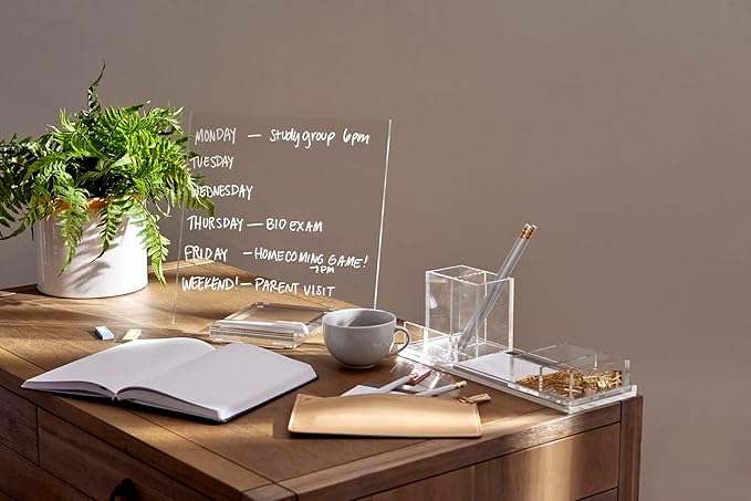 russell+hazel Acrylic Memo Tablet, Dry Erase Board and Marker, Clear 12” x 6” x 11.5” (31384)