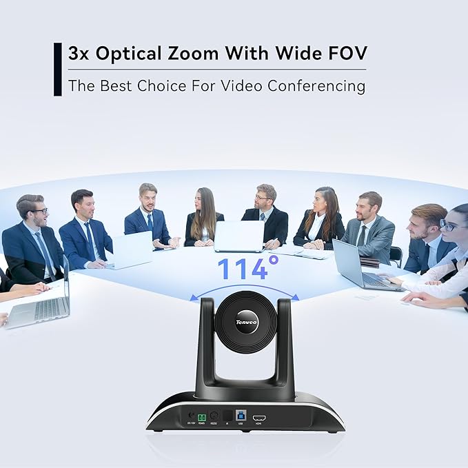 Tenveo All-in-One Conference System 3X Optical Zoom PTZ Camera and MagiCall Bluetooth Speakerphone Upgraded System Audio and Video Output USB3.0/HDMI/RS485/RS232 Works with Zoom OBS for Large Meeting