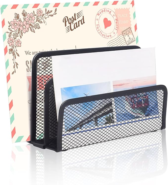 wishacc Desk Mail Organizer Small File Holders Letter Metal Mesh Document/Filing/Folders/Paper Organizer for Desktop