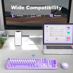 Wireless Keyboard and Mouse, Typewriter Full Size Keyboard with Number Pad and 2 in 1 USB Connected Mouse for Windows 7/8/10, Laptop, Desktop, PC, Computer (Purple Colorful)
