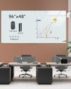 Magnetic Glass Whiteboard，96"x48" Wall Mounted Frameless Dry Erase Board for Office, Home & School White