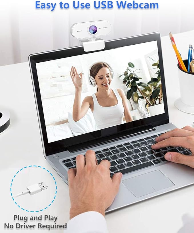 Webcam 1080P HD Webcam for PC,Web cam with Microphone,Stand for PC/MAC/Laptop/Desktop,Wide Angle Web Cameras for YouTube,Skype,Zoom,Xbox One,Video Calling