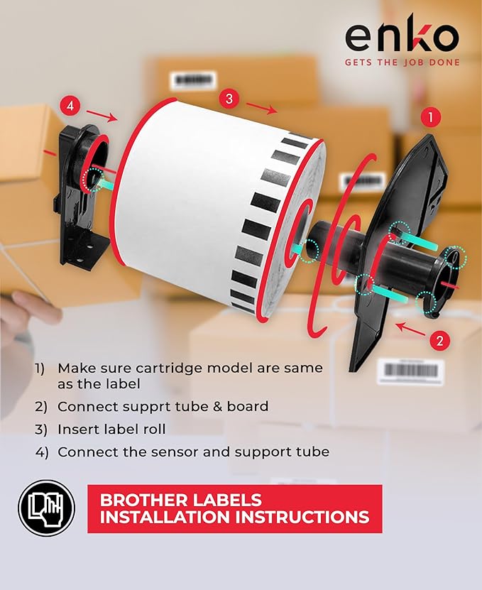 enKo - Compatible DK-2205 Continuous Paper Labels (2.4 Inch x 100 Feet) Use with Brother QL Label Printers QL-800, QL-820NWB QL 810W [6 Rolls + 2 Refillable Cartridge Frames]