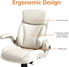 Amazon Basics Ergonomic Executive Office Desk Chair with Lumbar Support, Flip-up Armrests, Adjustable Height, Cream Leather