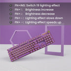 EWEADN V20 Typewriter Keyboard Wireless, 104 Keys Typewriter Style Mechanical with White Backlit, Media Knob, Pink Switch 2.4G/Bluetooth/USB-C Wired Retro Full Size Keyboard for Windows/Mac/PC-Purple