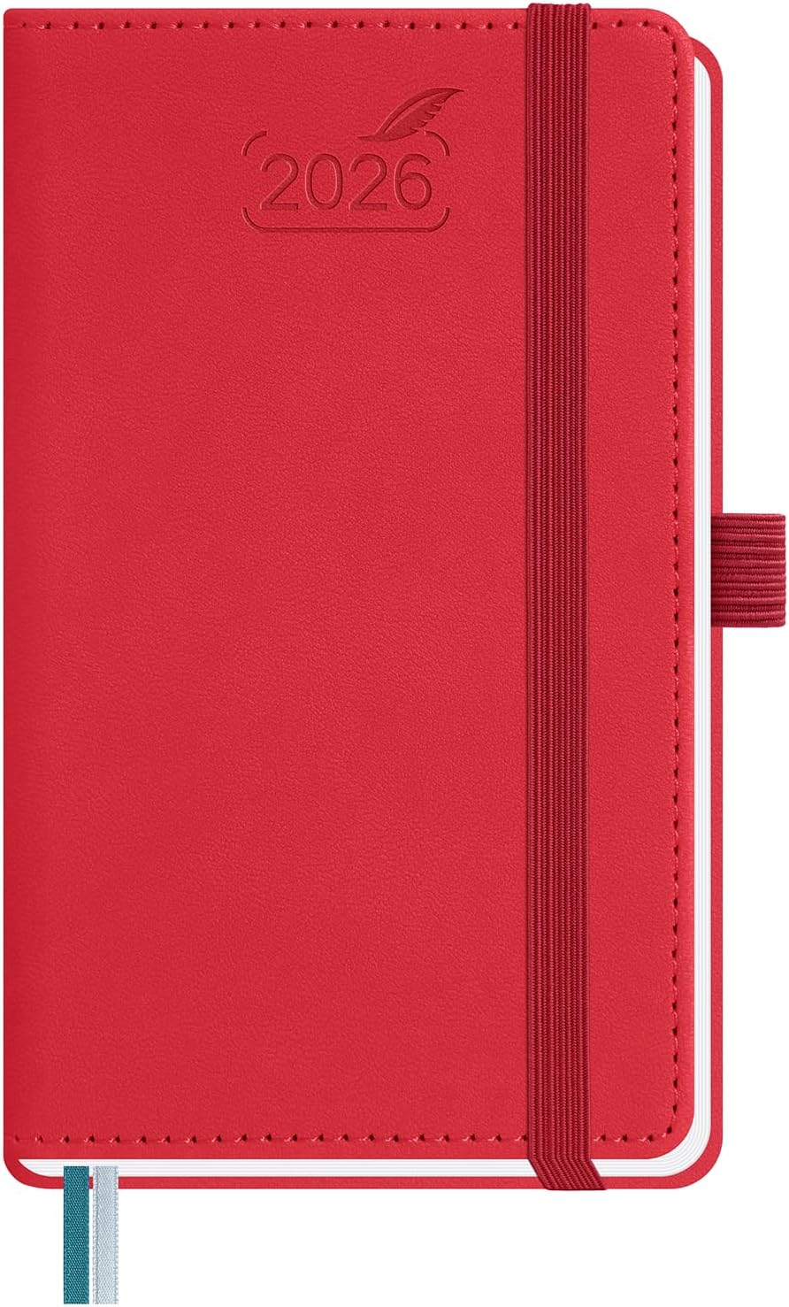 BEZEND Pocket Calendar 2026 Weekly and Monthly (3.5" x 6") Small Daily Planner for Purse (Jan-Dec) with Notes & Expenses, Inner Pocket, Pen Holder, Vegan Leather Hardcover - Red