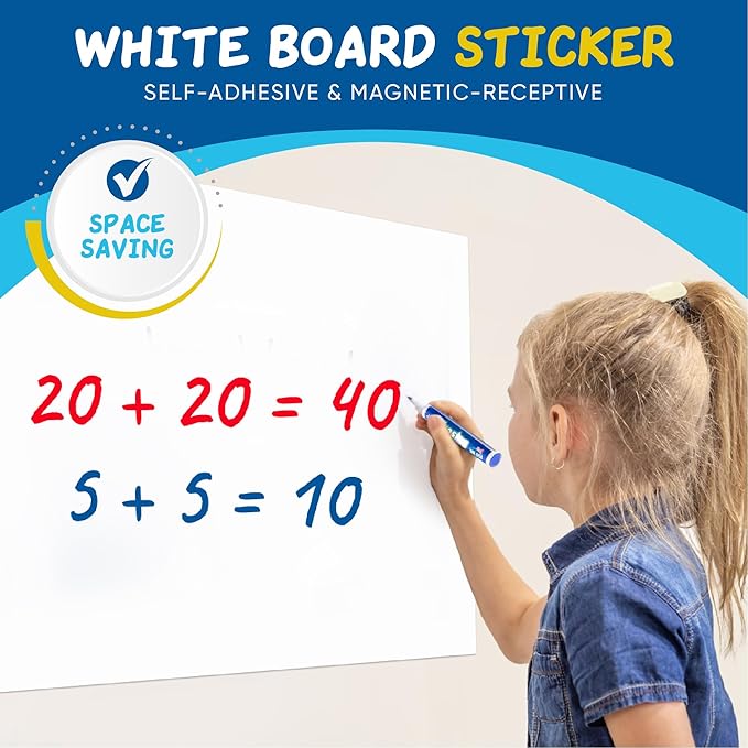 YOUNGJQ Whiteboard Sticker 40" x 18" Self Adhesive Magnetic Dry Erase Board for Wall, Peel and Stick White Board Wallpaper with Starter Kit for Office Home