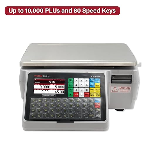 VisionTechShop VLP-100B Label Printing Scale, Capacity 30/60lb Readability 0.01/0.02lb, NTEP Legal for Trade