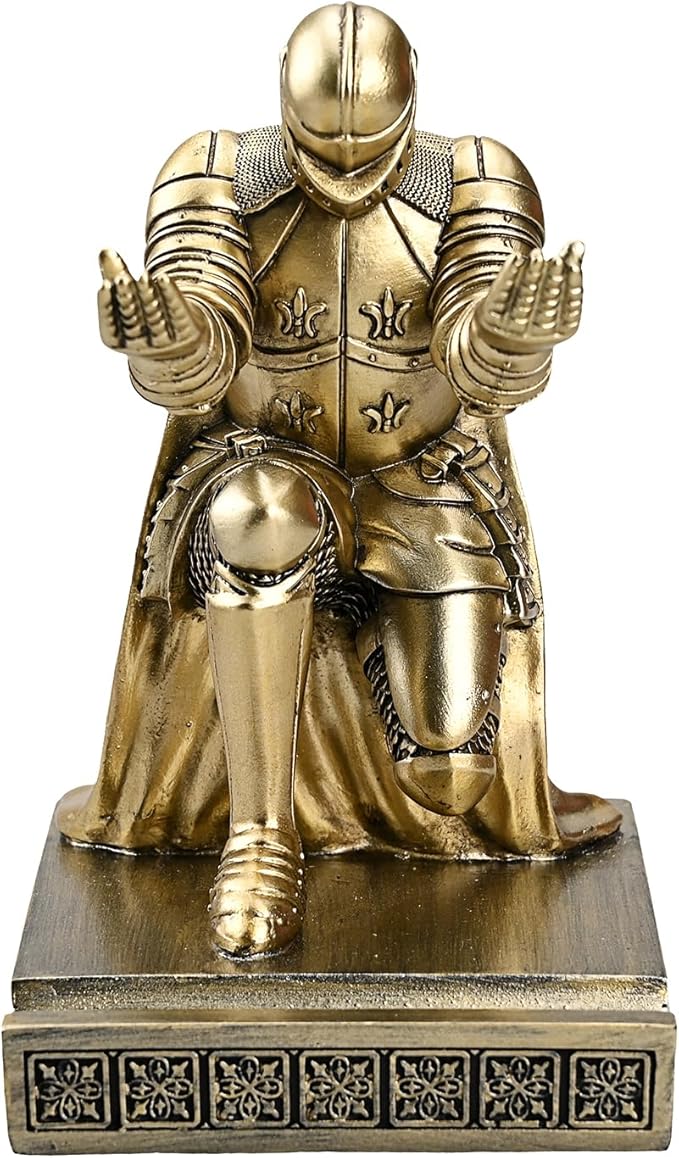 Windbreaker Soldier Knight Pen Holder Personalized Desk Accessory, Mobile Phone & Gaming Controller Holder, Device Stand Gift for Medieval Enthusiasts (Bronze)
