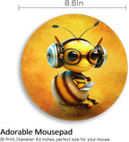 Bee Small Mouse Pad, Cute Round Mouse Pads for Desk, Travel Mini Mousepad with Non-Slip Rubber Base, Portable Mousepads for Wireless Computer Mouse Laptop, Office Desk Accessories, 8.6 * 8.6 Inch