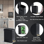 Small Bathroom Trash Can with Lid Soft Close-6L/1.6 Gal Slim Step Garbage Can-Metal Pedal Wastebasket-Narrow Rectangle Garbage Container Bin for Corner Office, Bedroom, Toilet, Live Room-Black