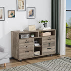 VINGLI Wide 4 Drawer File Cabinet with Lock, Rustic Grey Rolling File Cabinet with Open Shelves, Lockable Printer Stand, Letter Sized