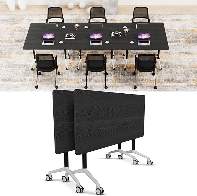 Conference Room Table with Flip-Top Design for Dynamic Meetings, Business Table Computer Desk with Heavy-Duty Frame,Foldable Seminar Meeting Tables for Home Office (2, F, 70.8IN)