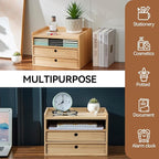 KIRIGEN Desktop Organizer with 2 Drawers and Tray - Wood Office Desk Storage Shelf for Office Supplies - Small Cabinet for Countertop Accessories Storage 3 Layer Natural（DT3D2C-NA）