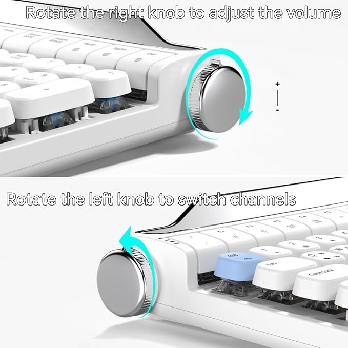 ACTTO B705 Retro Typewriter Keyboard Bluetooth,Vintage Mechanical Keyboard with Tablet Stand,LED Backlight 100 Keys Gaming Keyboard for Windows/macos/iOS/Android,Blue Switch (White)