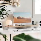 Fenge Dual Monitor Stand Riser, 42.5 Inch Desk Top Shelf for 2 Monitors, Computer Stands for Desk, Wood & Steel Desktop Riser for Laptop, PC, Printer