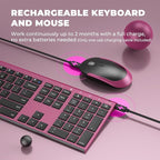 Wireless Keyboard and Mouse, Vssoplor 2.4GHz Rechargeable Compact Quiet Full-Size Keyboard and Mouse Combo with Nano USB Receiver for Windows, Laptop, PC, Notebook-Black and Wine Red