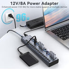 Powered USB 3.1 Hub, ACASIS 16 Ports USB 3.1 Hub with 10Gbps Data Speed，Aluminum Housing, USB Hub Powered with 96W Power Adapter, USB Hub for PC/Laptop, Computer, Flash Drive, Printer, Camera