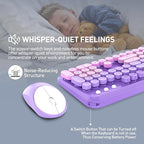 Wireless Keyboard and Mouse Combo, 2.4 GHz Wireless Full-Sized Typewriter Keyboard with Round Keycaps for Windows, Computer, Desktop, PC, Laptop (Purple)