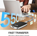 PHIXERO P5PLUS Portable SSD 4TB Up to 550MB/s, USB 3.2 Gen 2 External Solid State Drive，USB C to C&A for Smartphone，Tablet，PC，Labtop (Black)