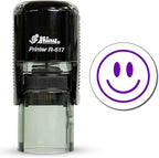 Shiny Smiley Face Teacher Stamp, Round Self Inking Stamp for Classroom, Purple Ink