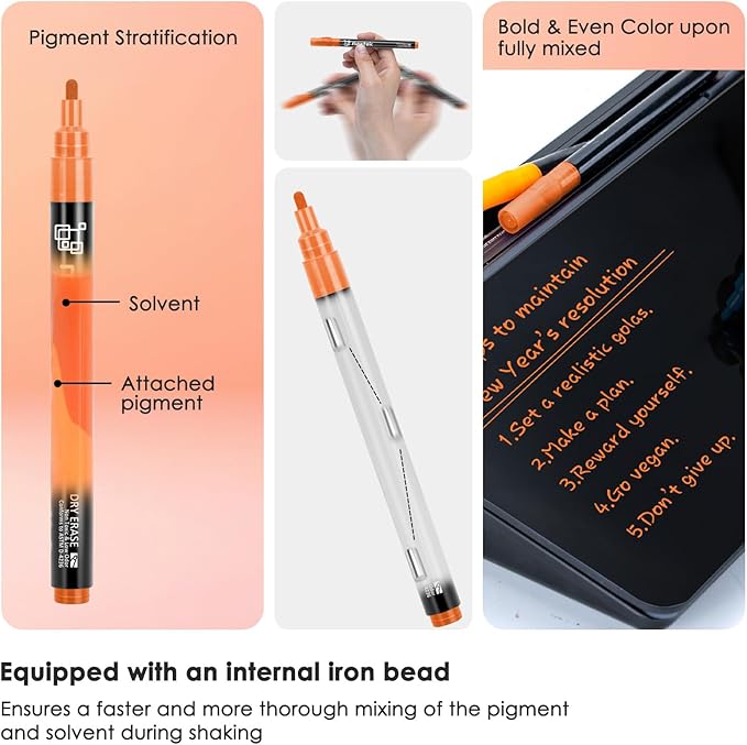 maxtek Dry Erase Markers, Fine Tip Glass Whiteboard Markers, Neon Colors, 6 Count White Board Dry Erase Pens