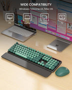 Wireless Keyboard and Mouse Combo - Cute Typewriter Keyboard with Detachable Wrist Rest, Retro Round Keycaps, Foldable Legs, 2.4GHz Keyboards for PC Laptop, Mac, Windows - Trueque (Black and Green)