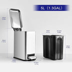 Bathroom Trash Can with Lid，5L/1.3 Gallon Trash Can with Removable Liner Bucket, Small Garbage can for Bathroom,Bedroom,Home Office,Silver