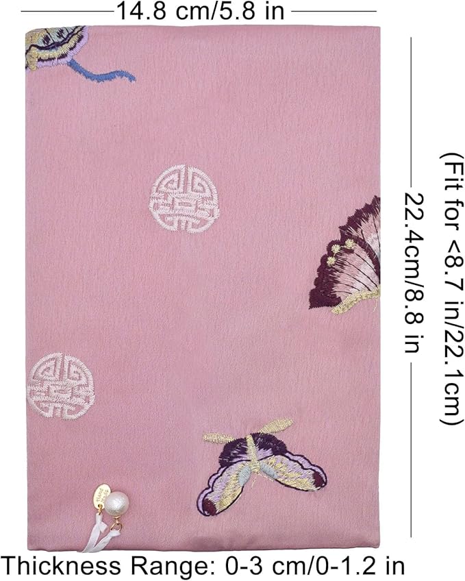 BLBMH 5.5x8.5 inch Book Covers for Paperbacks Adjustable Paperbacks Book Cover Soft Cloth Protector for Journal Bible- Embroidered Butterflies