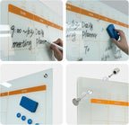 Magnetic Glass Planner Writeboard 36"X48" Monthly/Weekly 3 in 1 Calendar Premium Tempered Glass Dry Erase Boards Frameless Wall Mounted (White)