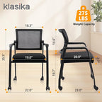 Waiting Room Chairs with Wheels, Adjustable Mesh Backrest, Desk Chair with Ergonomic Lumbar Support and Thickened Seats Cushion, 8 Pack Black