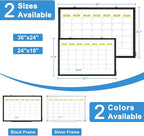Dry Erase Calendar Whiteboard for Wall, WALGLASS 24" x 18" Magnetic White Board, Monthly Dry Erase Calendar with Black Aluminum Frame, Double-Sided Hanging Portable Board for Office, Home, School
