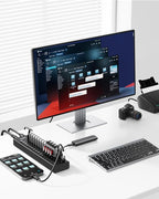 AGEEN 16-Port USB 3.2 Gen 2 Hub, 10Gbps High-Speed Aluminum Powered Hub with 96W Adapter, Individual Switches & Surge Protection for PC/Laptop, Flash Drive, Printer, Camera