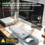 FOPETT Wireless Keyboard and Mouse Cute Mouse and Keyboard 2.4G Wireless Keyboards with Colorful 68 Keys Typewriter Retro Round Keycap for PC, Laptop,Tablet,Computer Windows - Grey Colorful