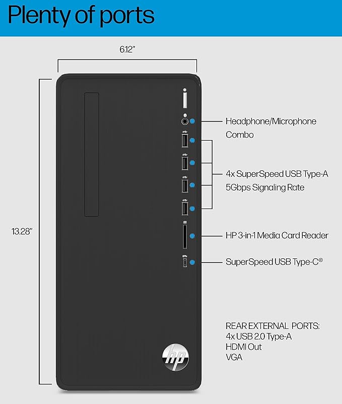 HP Pavilion Tower Desktop Computer, Intel 8-Core i7-10700F up to 4.8GHz, 64GB DDR4 RAM, 4TB PCIe SSD, GeForce GT 610 2GB, WiFi 6, Bluetooth, RJ-45, Type-C, KB & Mouse, Black, Windows 11 Pro, Tichang