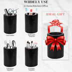 WORHE Natural Marble Pen Holder, Stylish Stone Caddy for Desk, Multi-Purpose Makeup Brush and Office Supply Storage Organizer, Desks Accessory Toothbrush Cup for Home School Black (DL003)