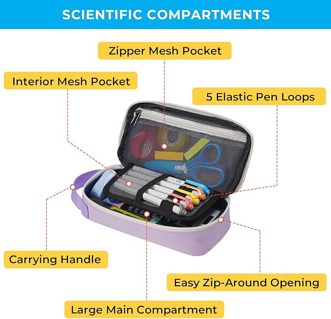 ECHSRT Big Pencil Case, Aesthetic Portable Zipper Pencil Bag with Hidden Pocket, Special Pouch for Men Women Adults, Stationery Organizer Pen Cases for Office Travel, Light Purple