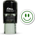 Shiny Smiley Face Teacher Stamp, Round Self Inking Stamp for Classroom, Green Ink