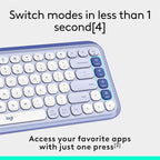 Logitech POP ICON Keys Wireless Bluetooth Keyboard, Comfortable Typing, Programmable Keys, Easy-Switch Between up to 3 Devices, for Laptop, Tablet, PC – Lilac and Off-White