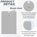 Geyee 100 Pcs Clasp Manilla Envelopes 9 x 12 Inch Gummed Colored Envelopes for Storing or Mailing for Home Office Business Supplies(Grey)