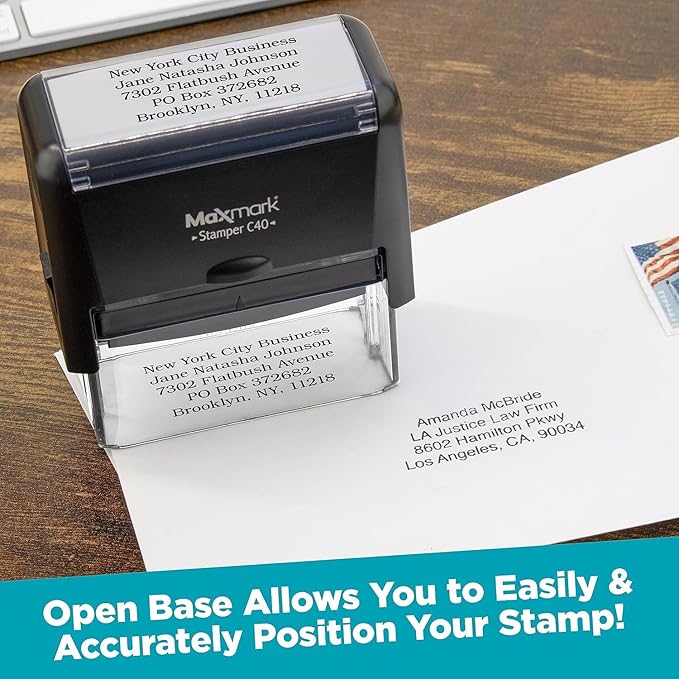 MaxMark Customized Self Inking Stamp - Up to 6 Lines of Text - Large & Wide Size - Choose from 15 Ink Colors